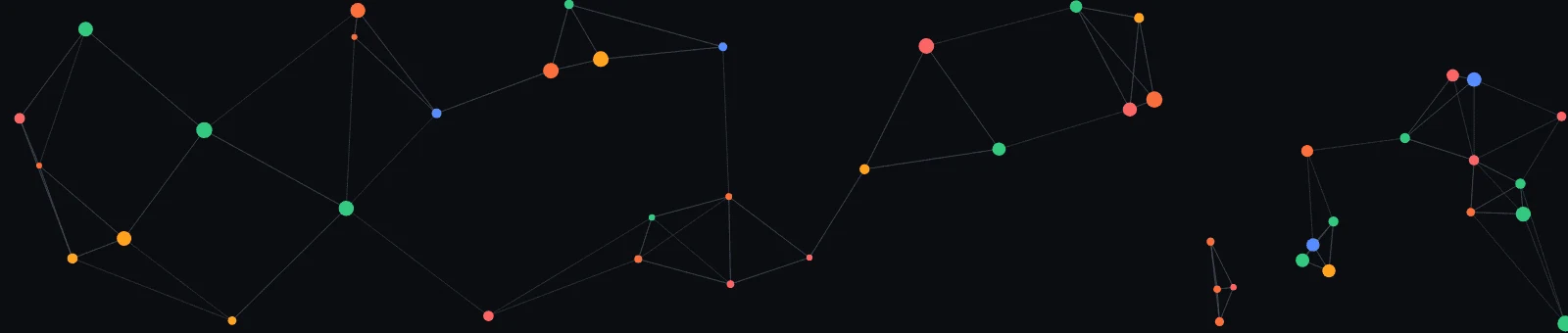 Network graph in a categorical palette — nodes and links where colour encodes category.