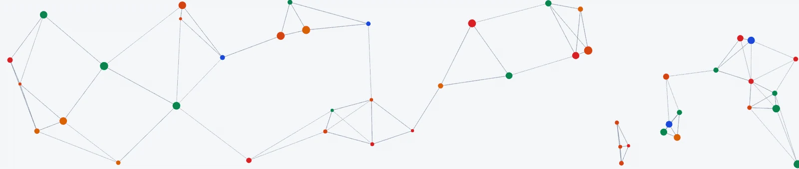 Network graph in a categorical palette — nodes and links where colour encodes category.